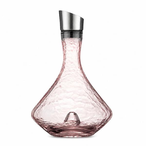 47 oz. Hand-Blown Lead-Free Crystal Wine Decanter Set with Stainless Steel Pourer Lid, Filter and Groove Base