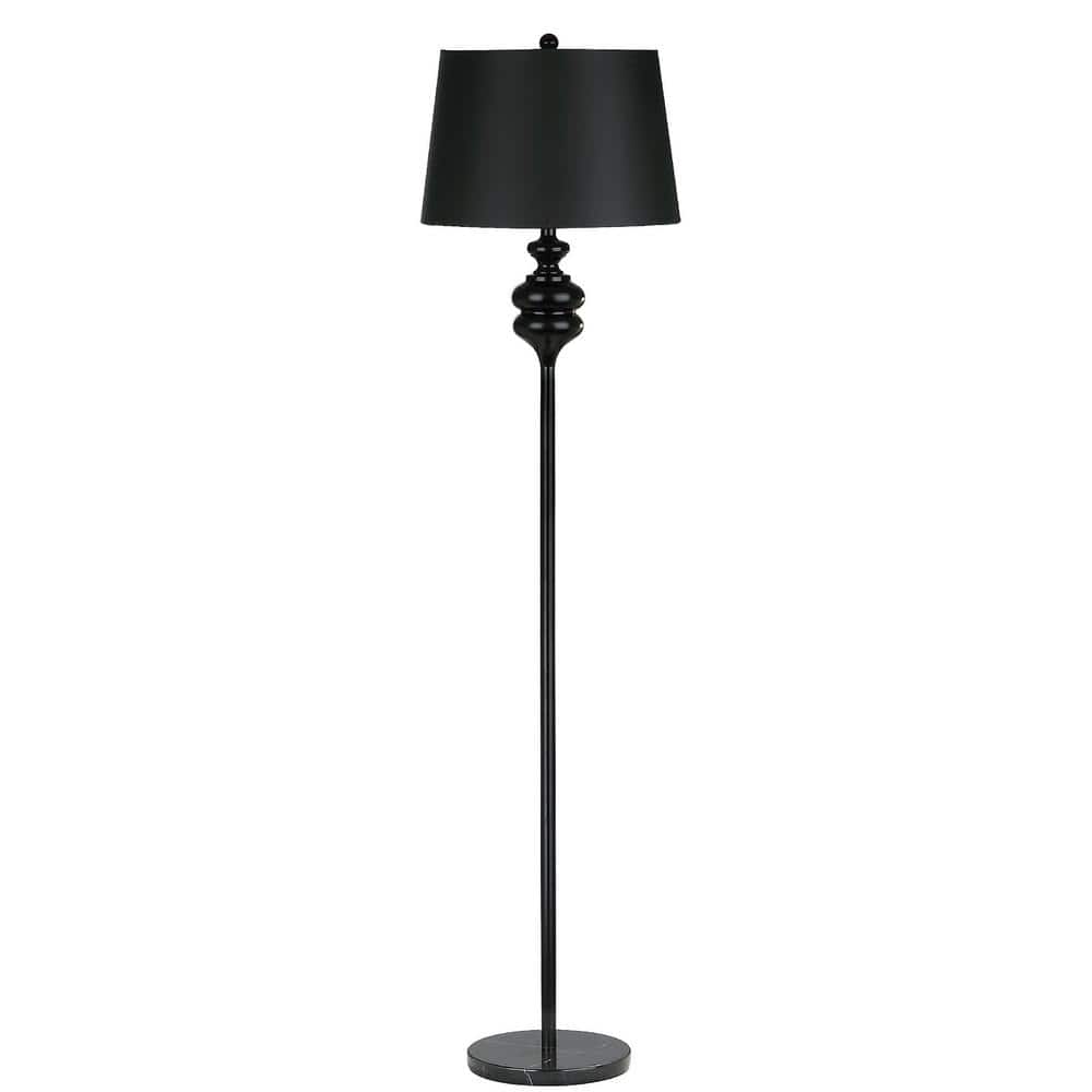 Black Steel Torchiere Floor Lamp with Empire Shade