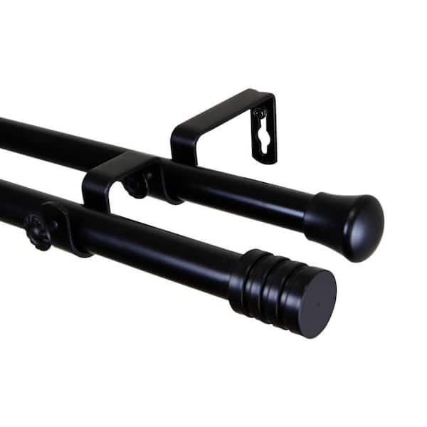 Rod Desyne 48 in. - 84 in. Black Telescoping Double Curtain Rod Kit with Lee Finial