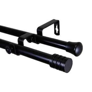 66 in. - 120 in. Black Telescoping Double Curtain Rod Kit with Lee Finial