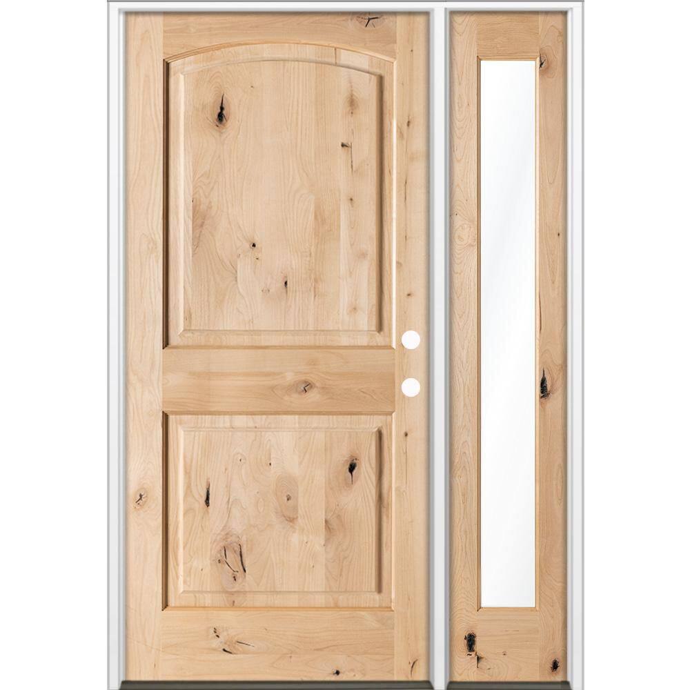 50 in. x 80 in. Knotty Alder 2-Panel Arch-Top Left-Hand/Inswing Clear Glass Unfinished Wood Prehung Front Door w/ RFSL price history on PriceWatchPro