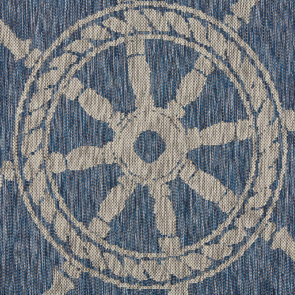 Nautical Gray and Blue Synthetic 5' x 7' Area Rug