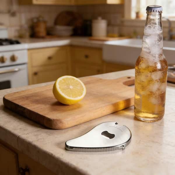 Stainless Steel Multi Opener and Bottle Opener with Effortless Lever Action, Safe Grip Teeth, Compact Portable Design