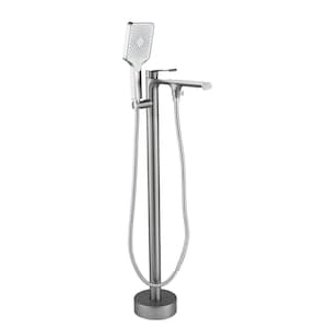 Single-Handle Floor Mounted Claw Foot Tub Faucet with Hand Shower in Brushed Nickel