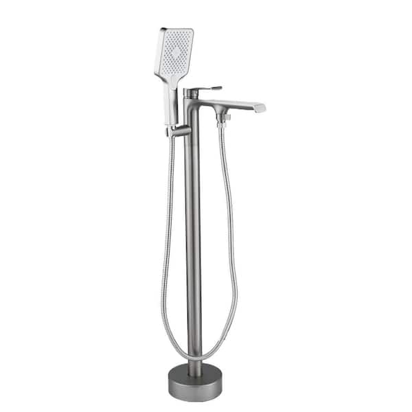 FURUISI Single-Handle Floor Mounted Claw Foot Tub Faucet with Hand Shower in Brushed Nickel