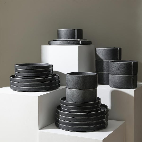STONE LAIN Bao 12-Piece Charcoal-Gray Stoneware Dinnerware Set