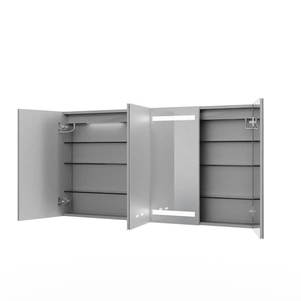 Satico 60 in. W x 32 in. H Rectangular Aluminum Medicine Cabinet with Mirror