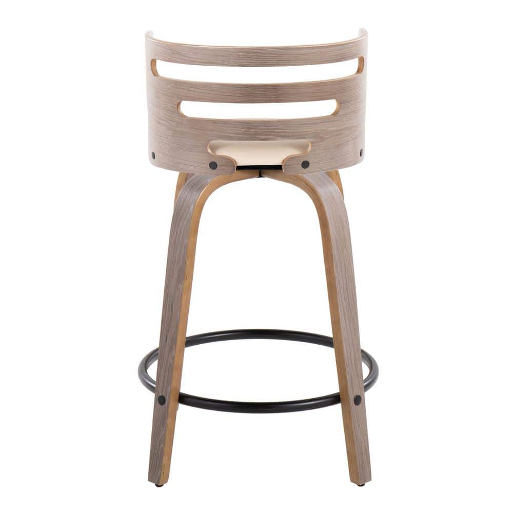 Cream and Light Gray Swivel Wood Counter Stool Set