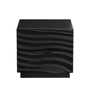 Black Solid Wood 2 Drawers Nightstands with Handle-Free Design, Silent Metal Slides