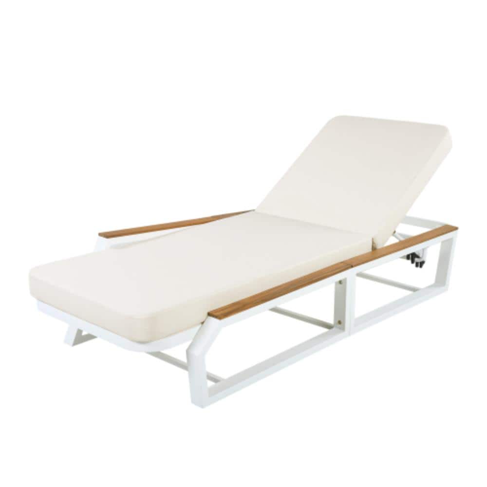 White 1-Piece Acacia Wood Outdoor Patio Chaise Lounge with Beige Cushions price history on PriceWatchPro
