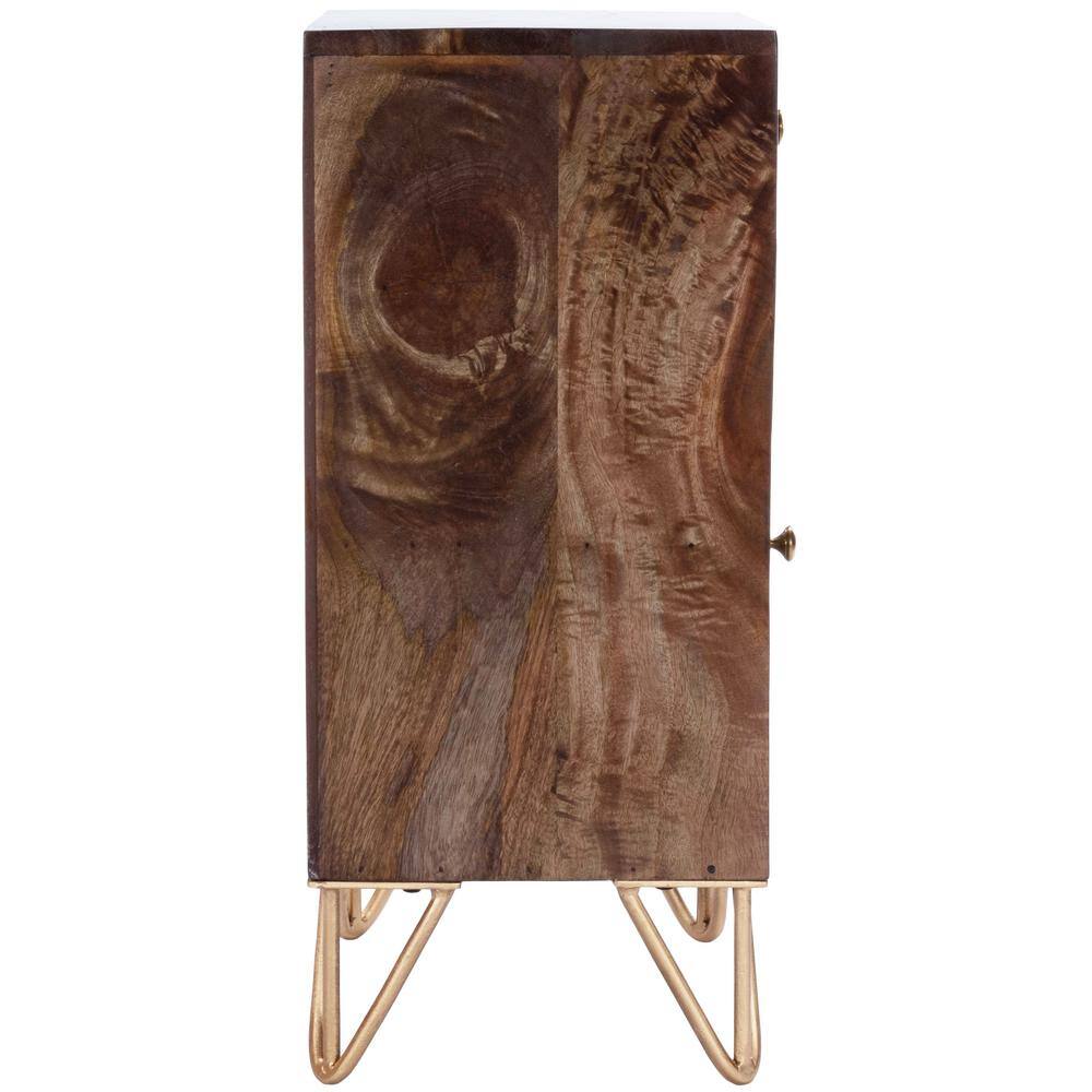Alda Mango Wood and Brass Inlay Chairside Chest with Storage