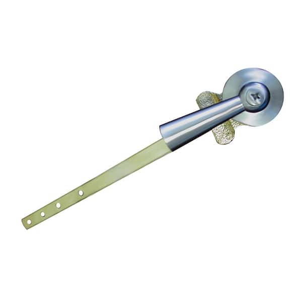 JONES STEPHENS Universal Decorative Toilet Tank Lever for Front Left Mount with 8-1/2 in. Brass Arm and Brass Handle in Brushed Nickel