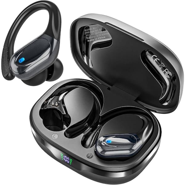Wireless Earbuds Bluetooth Headphones 80-Hours Playback Ear Buds Power Display w/ Noise Canceling Mic Headsets in Black