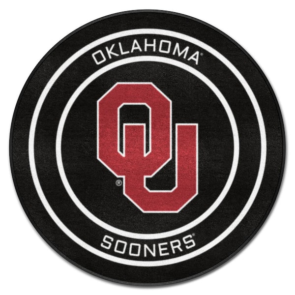 FANMATS Oklahoma Black 2 ft. Round Hockey Puck Accent Rug