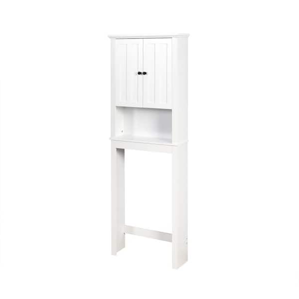 FUNKOL 23.62 in. W x 67.32 in. H x 7.72 in. D Moonlit White Over-the-Toilet Storage Saver Organization with a Adjustable Shelf