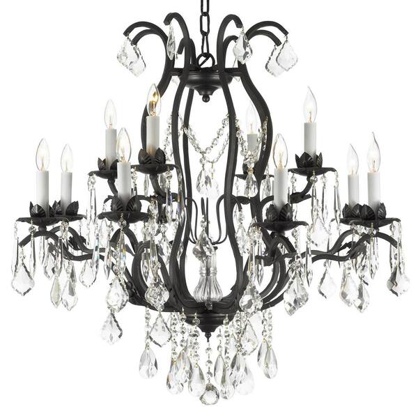 Versailles 12 Light Wrought Iron, Harrison Lane Venetian Style Crystal 12 Light Chandelier