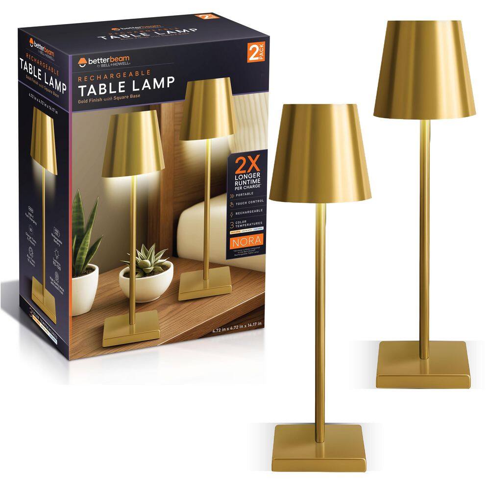 Nora 15 in. Gold Modern Dimmable Integrated LED Stick Table Lamp with USB Port 2PK price history on PriceWatchPro