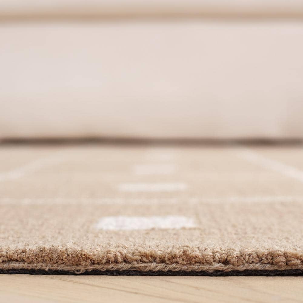 Beige and Ivory Geometric Wool and Synthetic 3' x 5' Area Rug