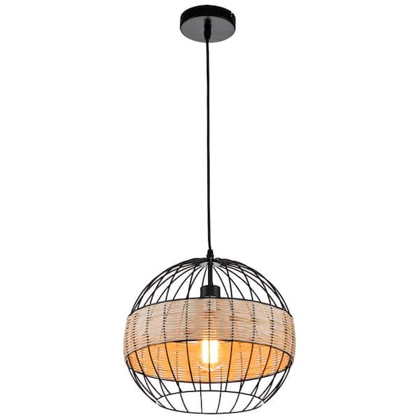 C Cattleya 1-Light Black Goble Rattan Pendant Light