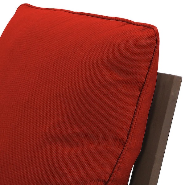 Outdoor Patio Wooden Lounge Chair with Red Cushions and Square Frame