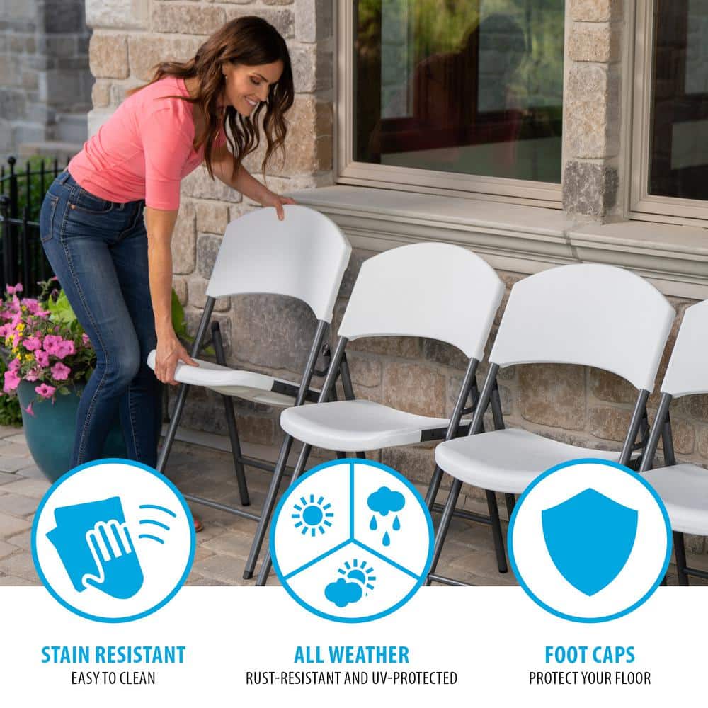 Lifetime White Plastic Folding Chairs with Steel Frame, 4-Pack