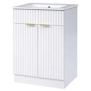 24 in. W x 18.3 in. D x 33.9 in. H Single Freestanding Bath Vanity in White with White Ceramic Top & Adjustable Shelf