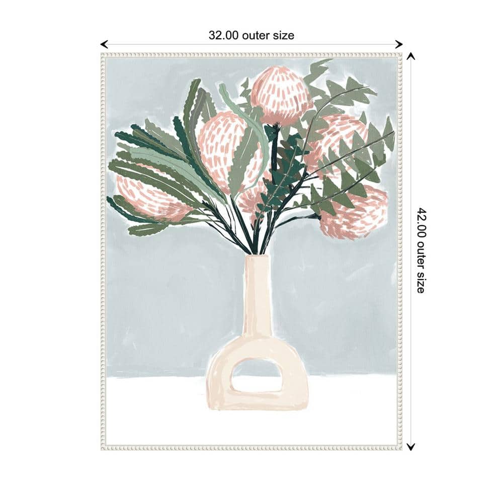 Pastel Pink Floral Arrangement Beaded Framed Canvas Wall Art