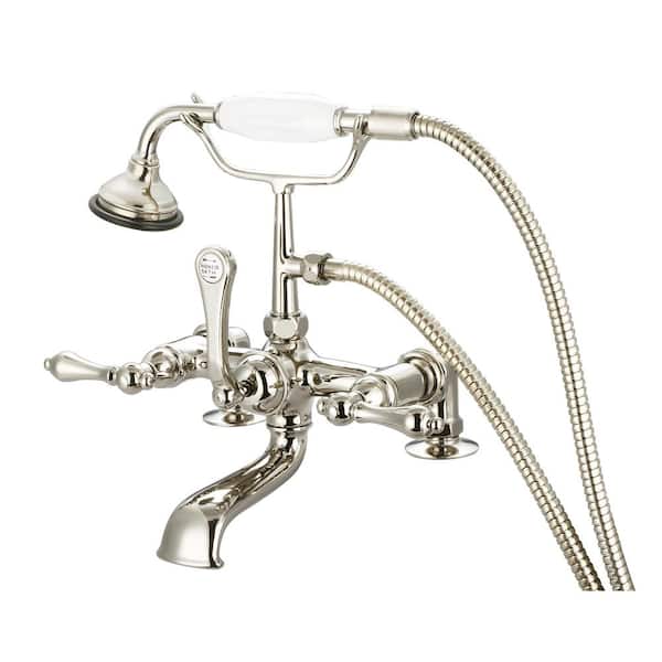 Water Creation 3-Handle Vintage Claw Foot Tub Faucet with Hand Shower and Lever Handles in Polished Nickel PVD