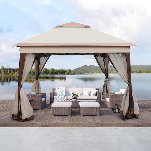 ATENGNES Outdoor 11 ft. x 11 ft. Brown Portable Canopy
