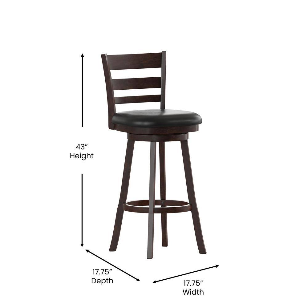 Espresso Black Faux Leather Swivel Ladderback Bar Stool