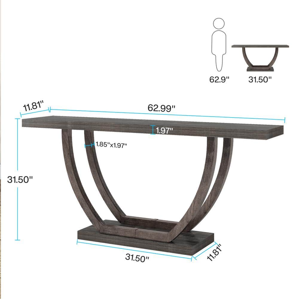 Gray 63-Inch Farmhouse Wood and Metal Console Table with Storage