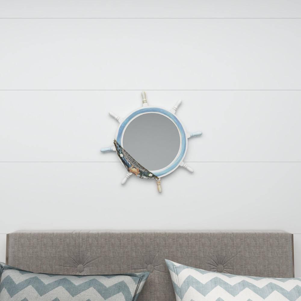Blue and White Nautical Ship Wheel Decorative Mirror