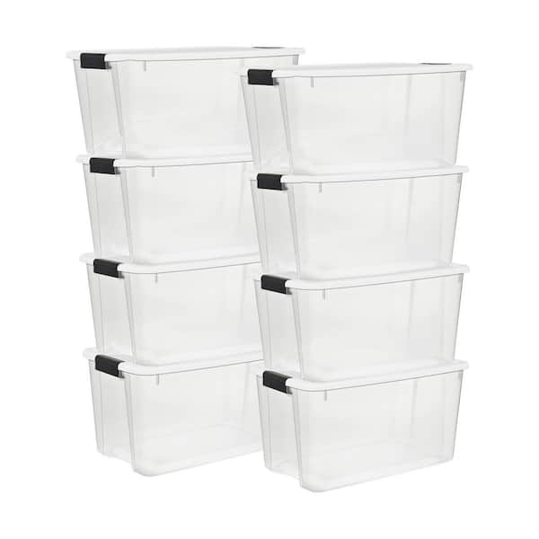 70 qt. Clear Plastic Stackable Storage Bin in White Latch Lid 8-Pack