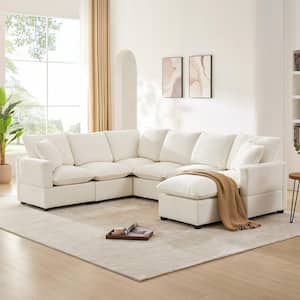 110 in. Modern U Shape Modular 7 Seat Chenille Sectional Sofa Couch for Apartment, White