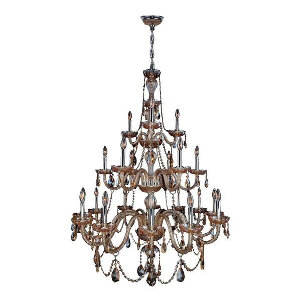 Worldwide Lighting Provence Collection 21-Light Polished Chrome Amber Crystal Chandelier