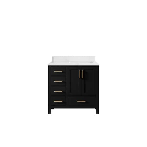 Willow Collections Malibu 36 in. W x 22 in. D x 36 in. H Right Offset Single Sink Bath Vanity in Black with 1.5 in. Empira qt Top