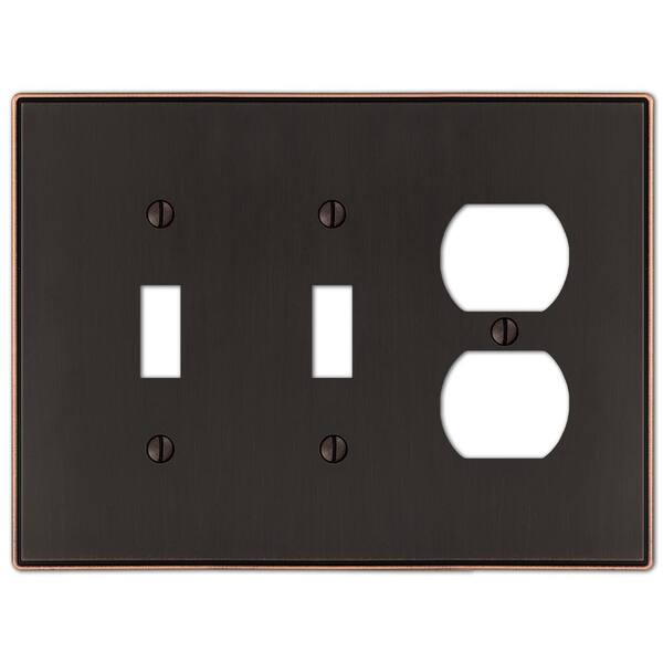 AMERELLE Ansley 3 Gang 2-Toggle and 1-Duplex Metal Wall Plate - Aged Bronze