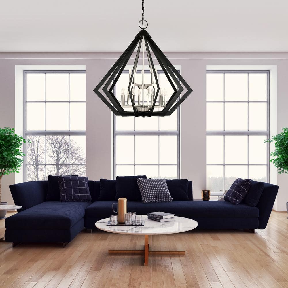 Black Industrial 15-Light 2-Tier Foyer Chandelier