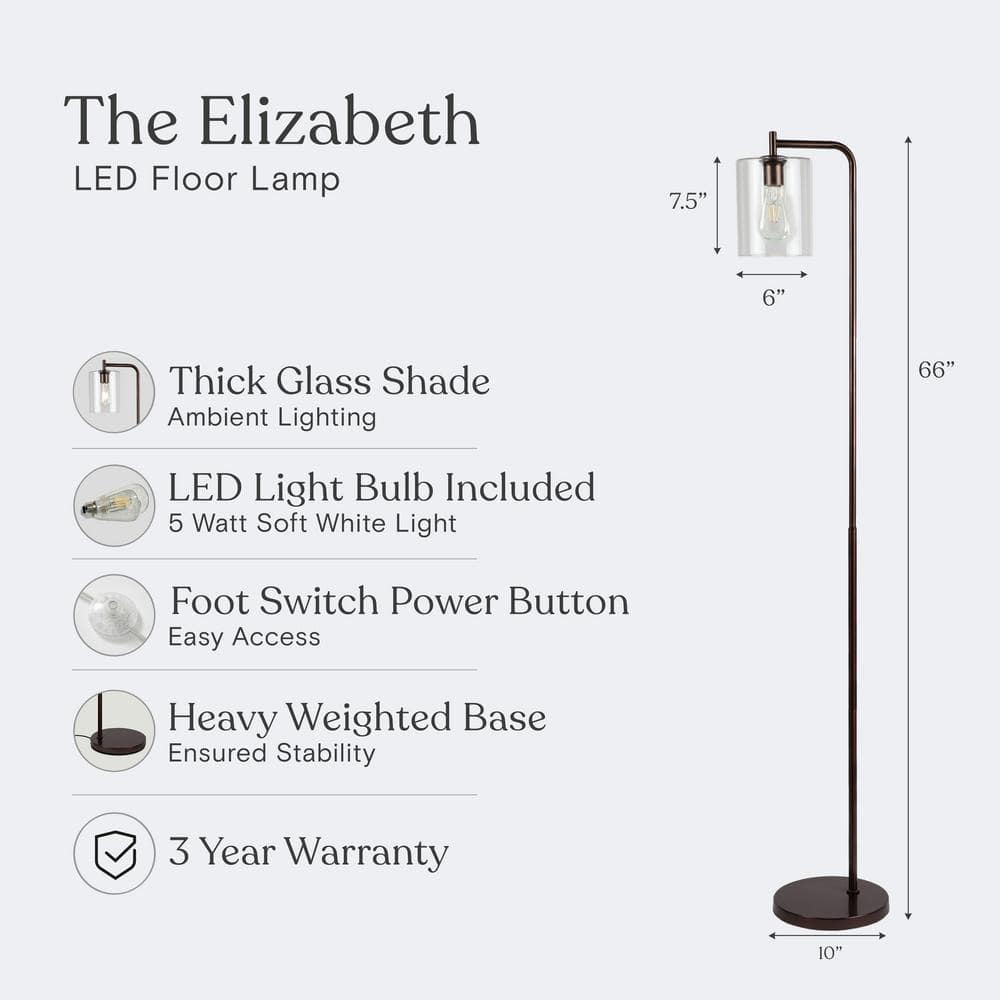 Bronze Industrial Floor Lamp with Glass Shade and Edison Bulb