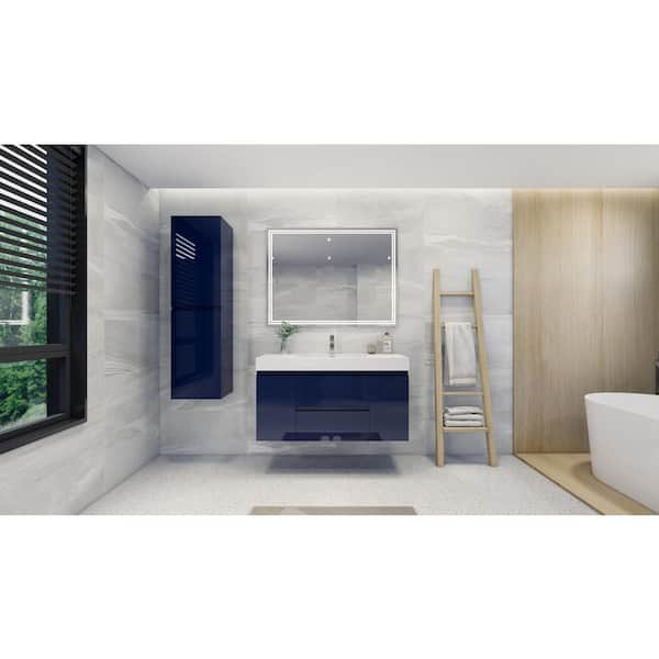 Moreno Bath Fortune 48 in. W Bath Vanity in High Gloss Night Blue with Reinforced Acrylic Vanity Top in White with White Basin