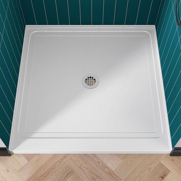 38 in. x 38 in. Acrylic Single Threshold Shower Pan Alcove Floor Rectangular Shower Pan Base with Center Drain in White