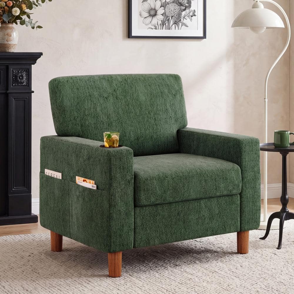 Mid Century Modern Accent Chairs, Chenille Comfy Living Room Arm Chairs with Cup Holder, Cozy Sofa Reading Nook Chair price history on PriceWatchPro