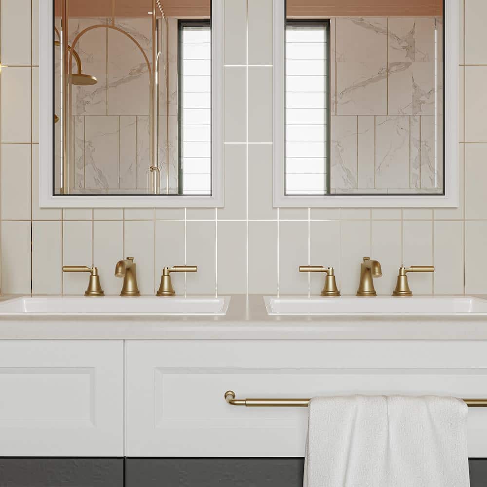 Brushed Gold Widespread 2-Handle Bathroom Faucet with Drain Assembly