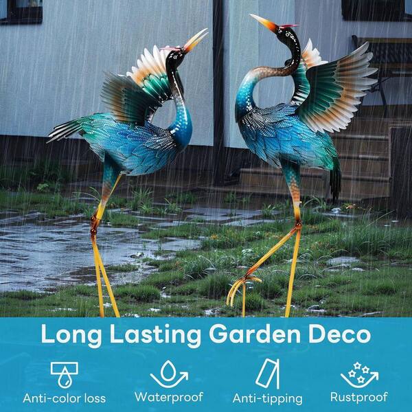 Crane Sculpture Series Large Sky Blue Outdoor Garden Metal Bird