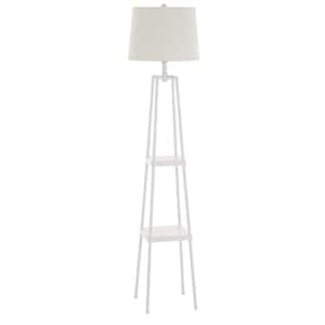 58 in. White Etagere Floor Lamp with Linen Shade