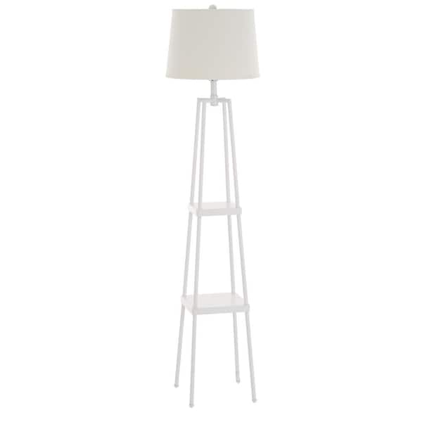 Cresswell 58 in. White Etagere Floor Lamp with Linen Shade