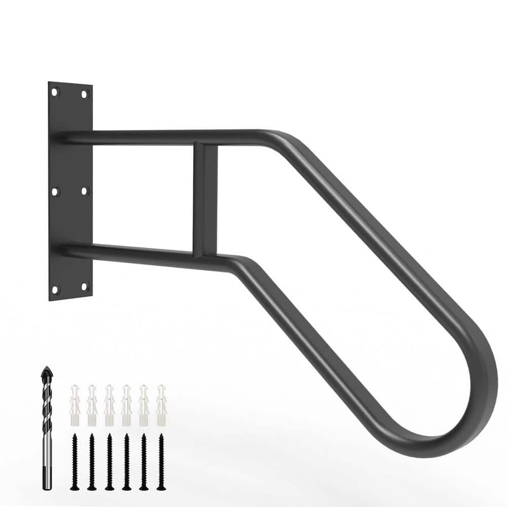 26 in. Iron Handrails for Outdoor Steps Wall Mount, U-Shaped Handrail with 