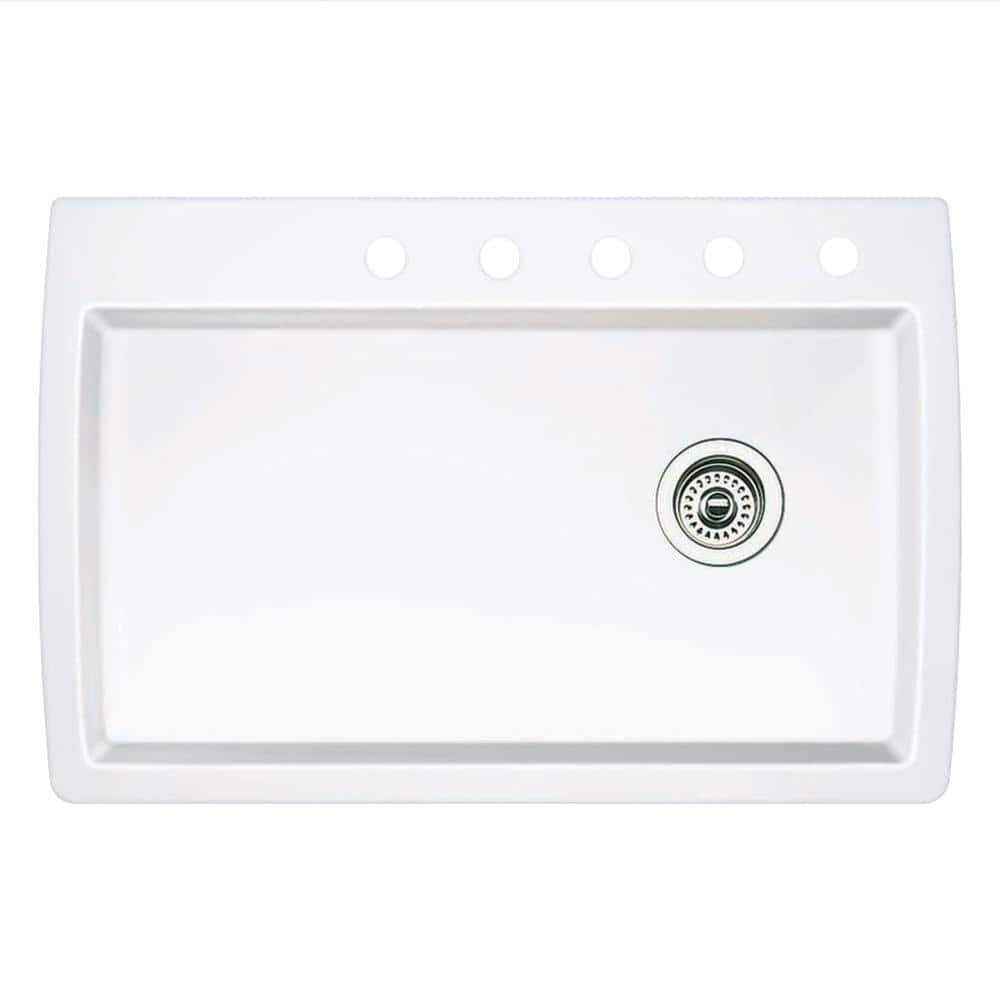 Diamond Dual-Mount Granite 33.5 in. 5-Hole Single Bowl Kitchen Sink in Whit