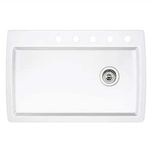 Diamond Dual-Mount Granite 33.5 in. 5-Hole Single Bowl Kitchen Sink in White