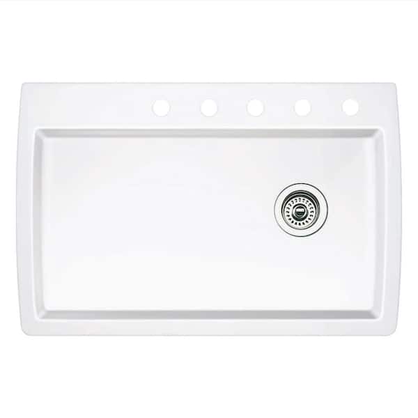 Blanco Diamond Dual-Mount Granite 33.5 in. 5-Hole Single Bowl Kitchen Sink in White